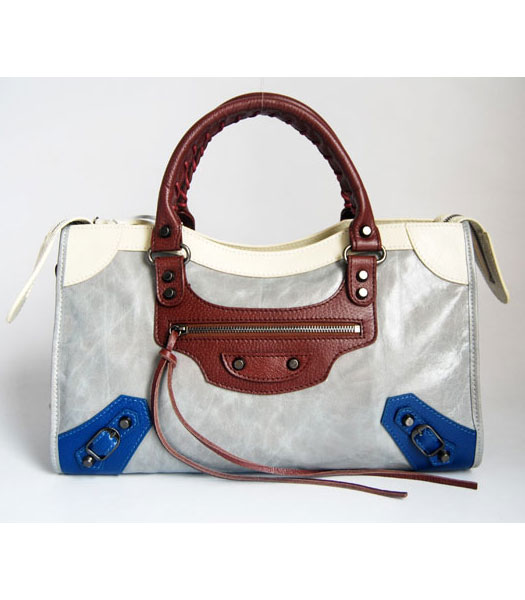 Balenciaga Giant City Bag grigio chiaro con Brown / grigio chiaro / blu